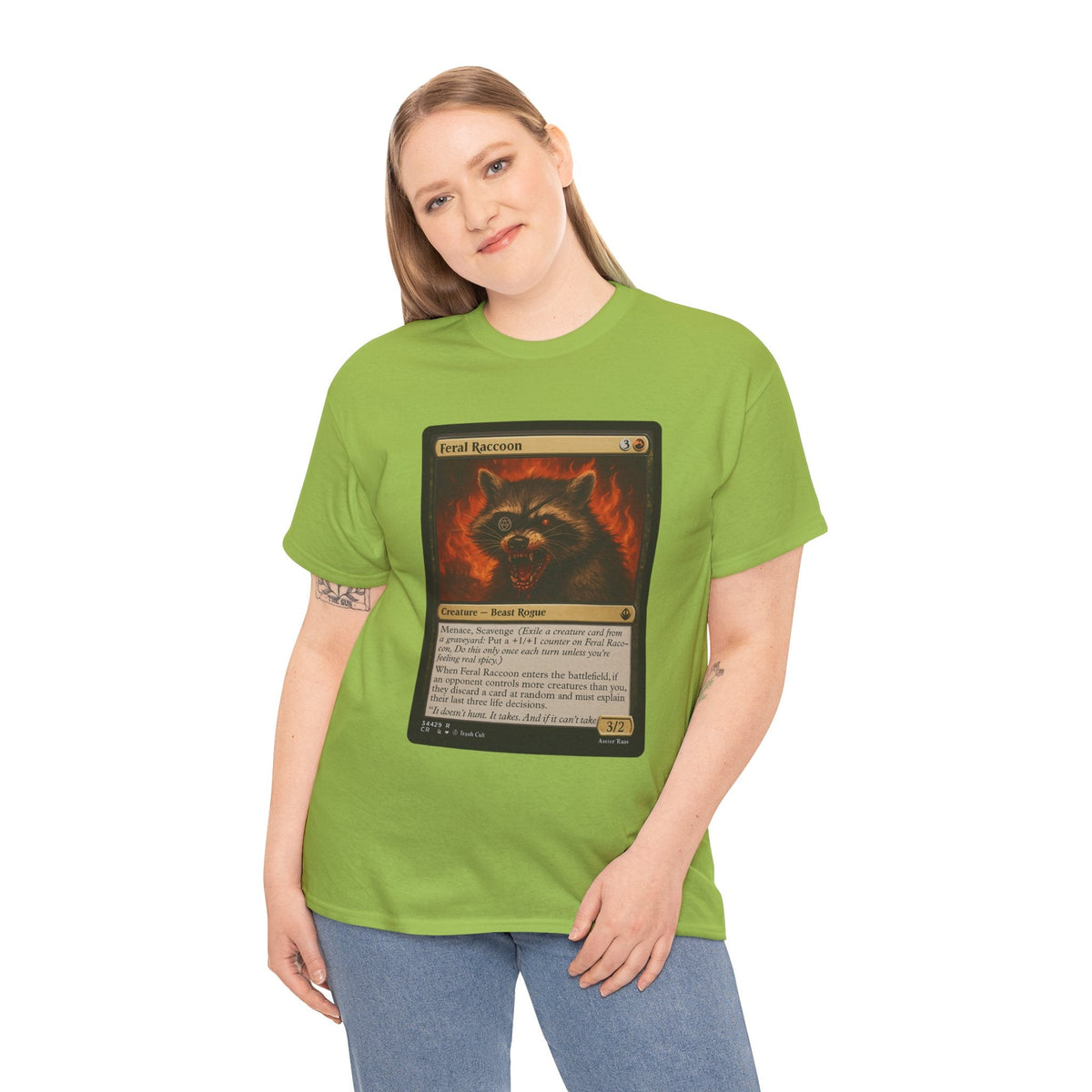 Feral Raccoon Magic Card Shirt – MTG-Inspired Beast Rogue Tee, Trash Cult Creature Card, Gildan 5000 Unisex T-Shirt