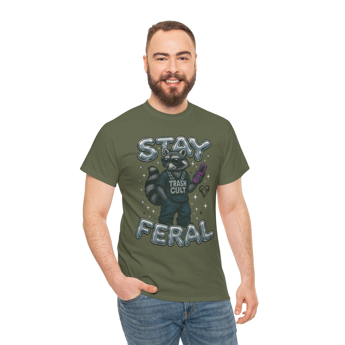 Stay Feral Chrome Raccoon Tee – Y2K Streetwear Trash Cult Shirt