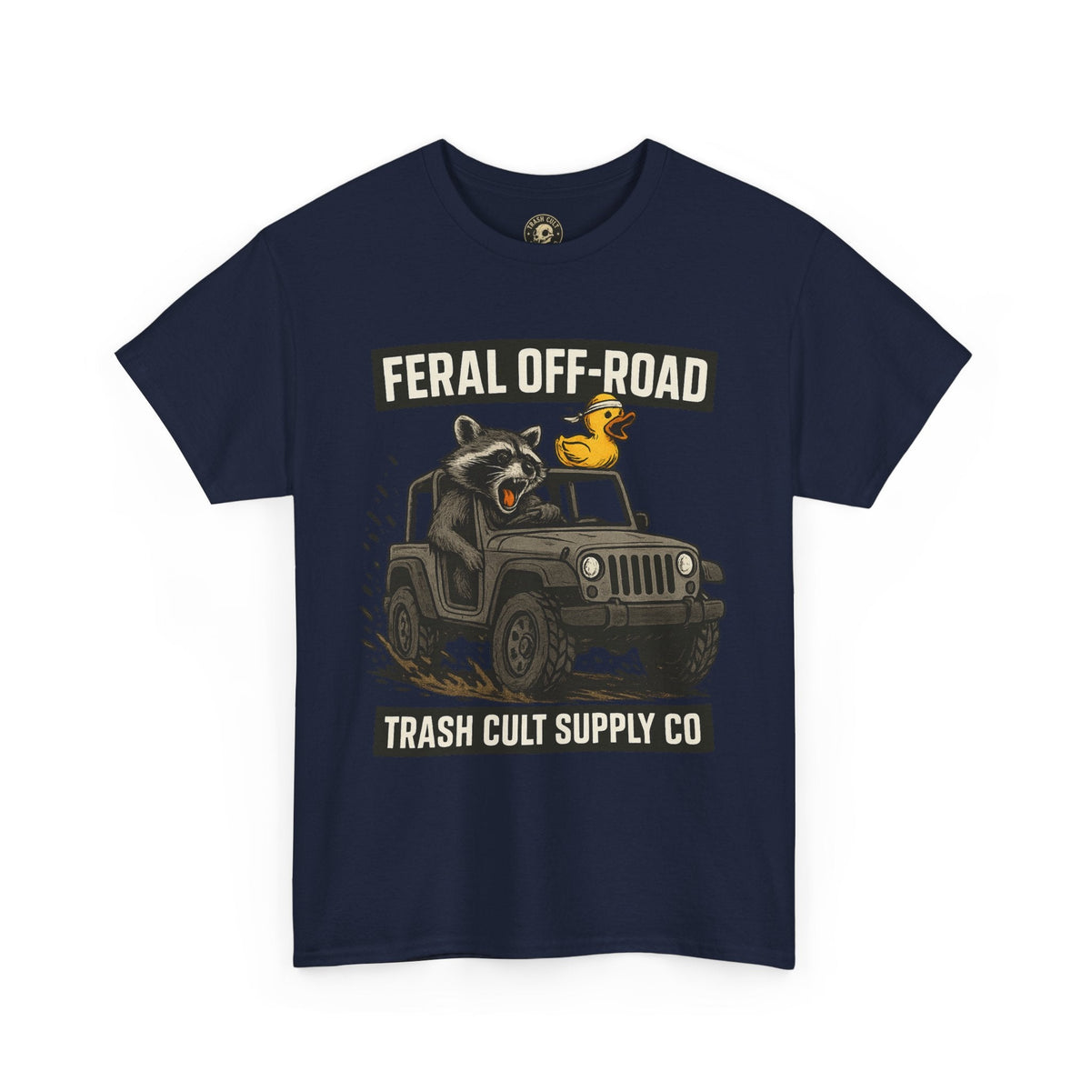 Feral Off-Road Raccoon Jeep Shirt – Mud Slinging Chaos | Trash Cult Supply Co | Gildan 5000 Tee