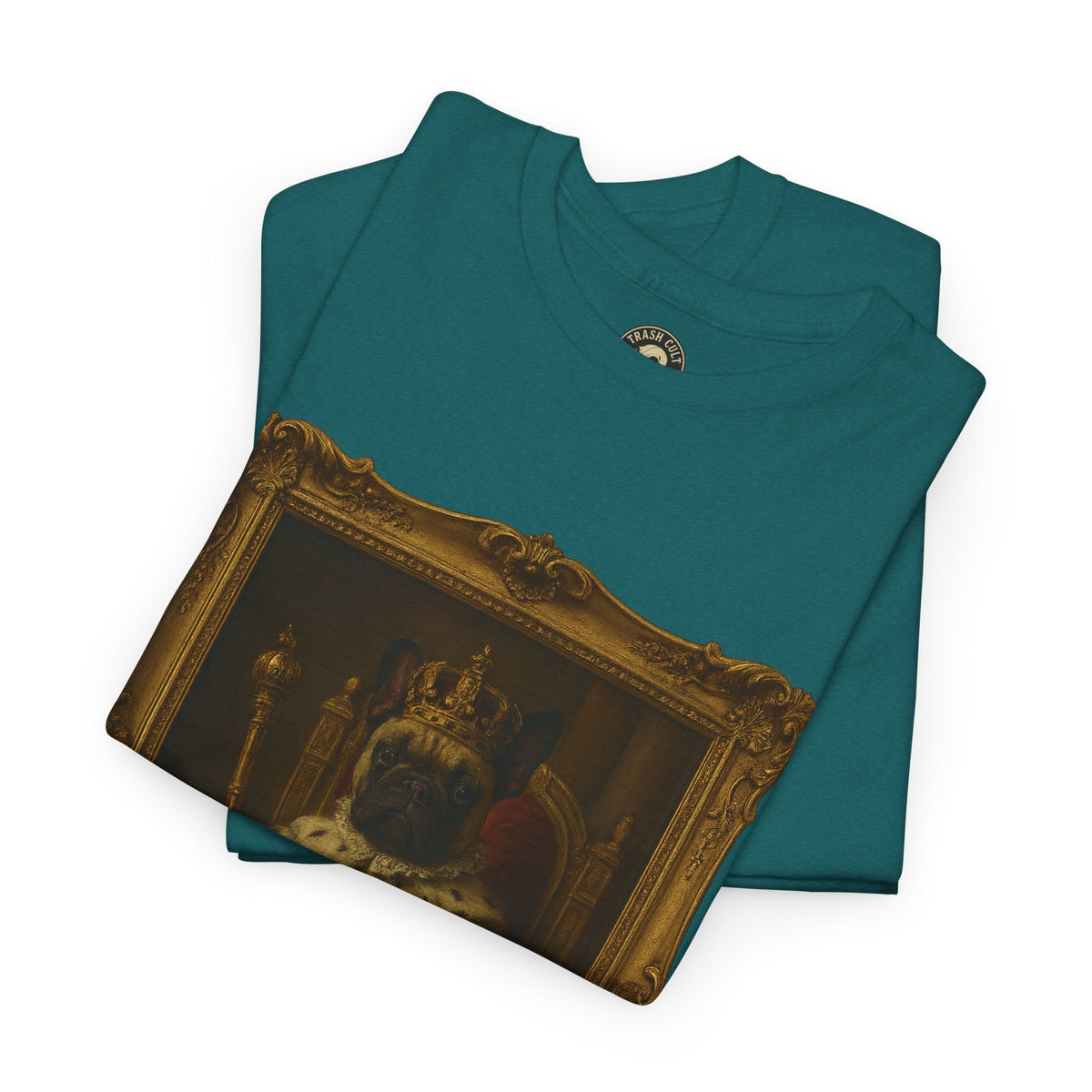 French Bulldog King Baroque Portrait Shirt – Funny Royal Dog Tee – Gildan 5000 Unisex Heavy Cotton