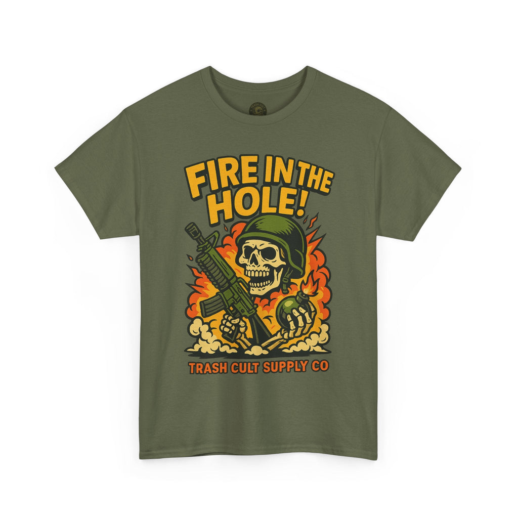 Fire in the Hole! Skeleton Soldier T-Shirt – Trash Cult Supply Co. | Gildan 5000 Combat Graphic Tee