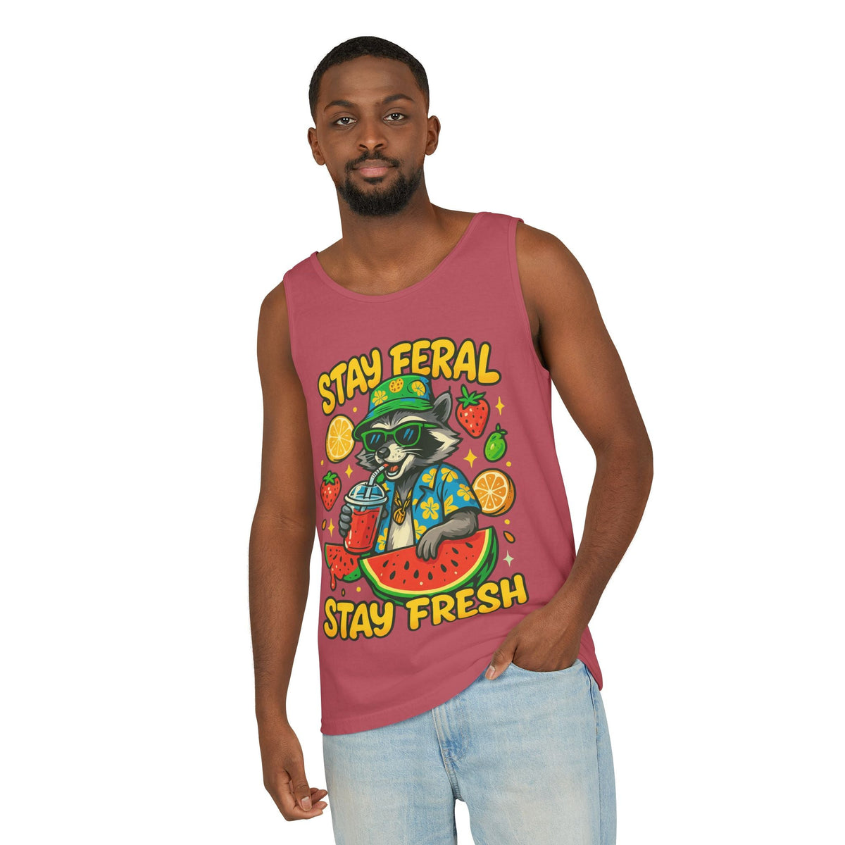Stay Feral Stay Fresh Tank Top, Summer Apparel, Unisex Graphic Tee, Beachwear, Fun Gift for Animal Lovers