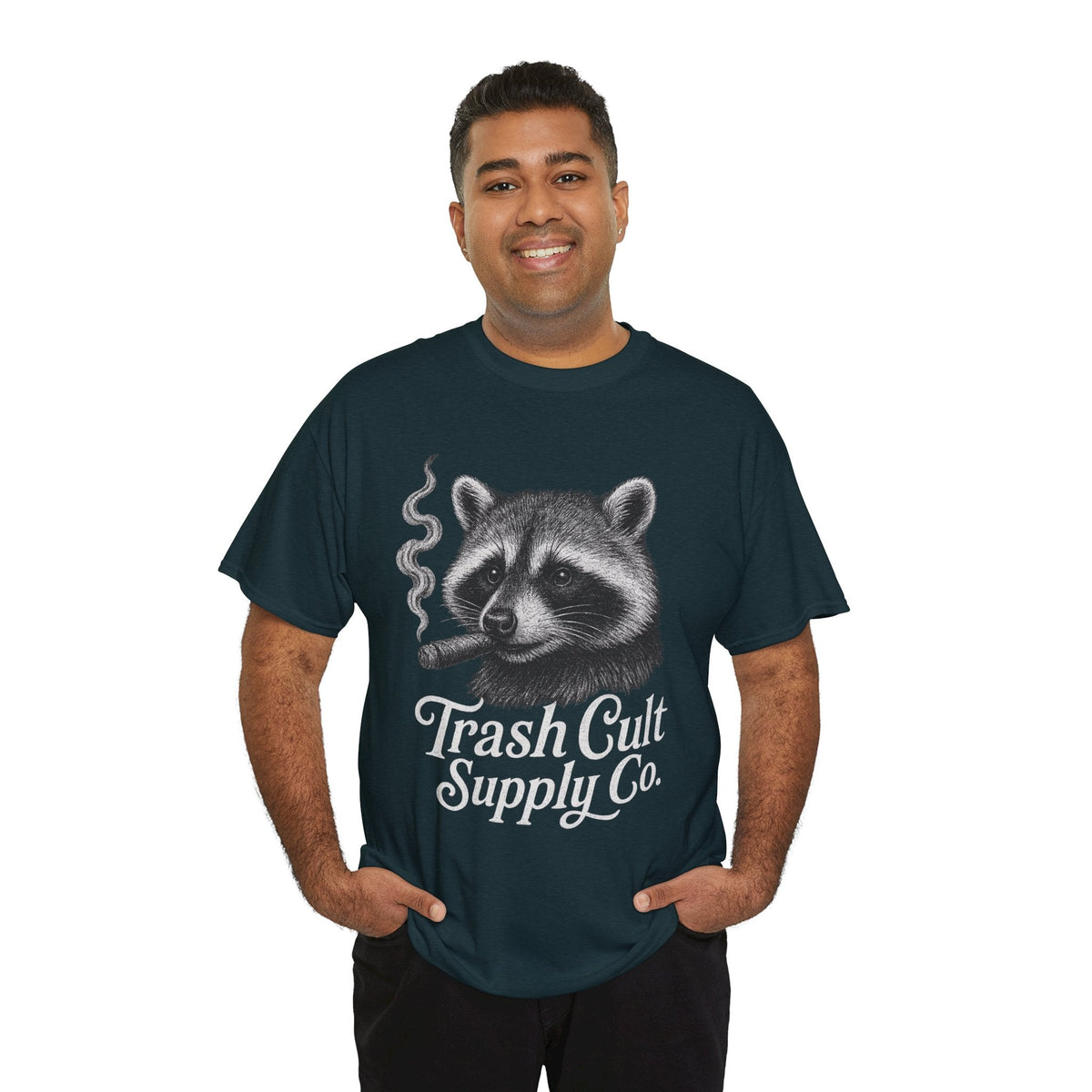 Monochrome Raccoon Cigar Shirt – Trash Cult Supply Co. | Gildan 5000 Tee