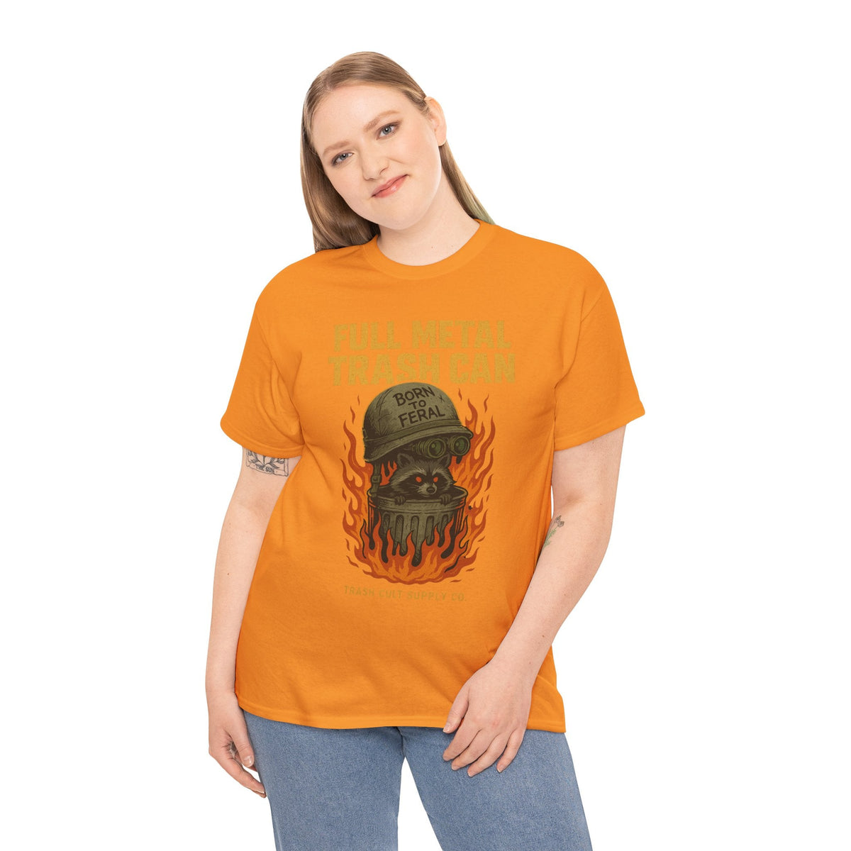 Full Metal Trash Can T-Shirt – Born to Feral Raccoon Graphic | Trash Cult Supply Co. | Gildan 5000 Tee