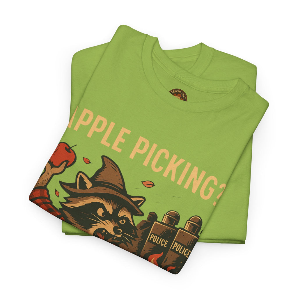 Apple Picking? I Pick Violence Shirt – Angry Raccoon Riot Tee – Fall of Humanity Collection – Trash Cult Supply Co.