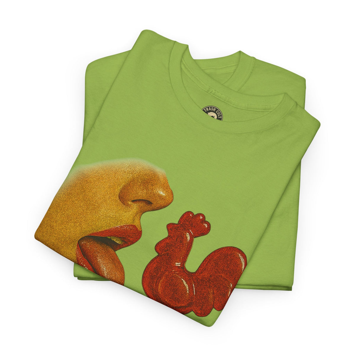 Bold Retro Halftone Tease – Red Rooster Lollipop Graphic Tee