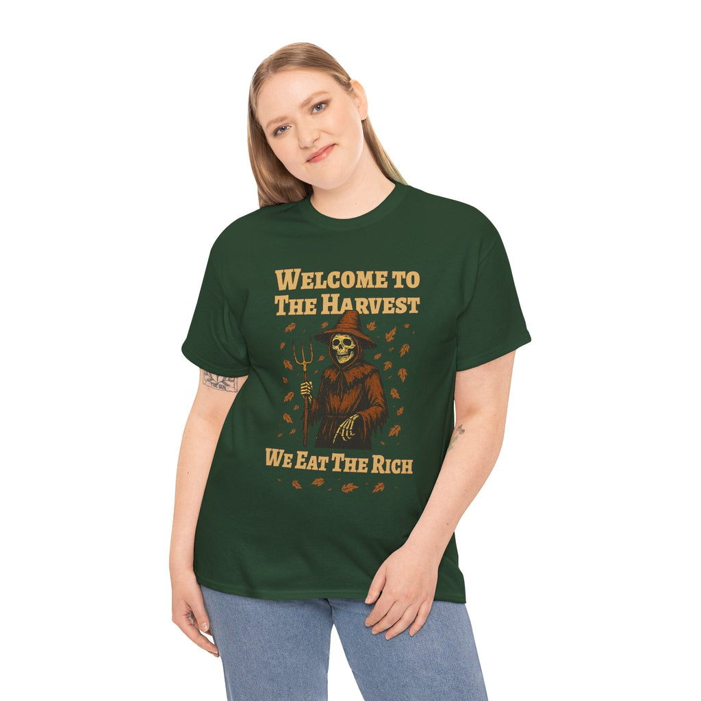 Eat the Rich Shirt – Welcome to the Harvest Skeleton Scarecrow Tee – Fall of Humanity Collection – Trash Cult Supply Co.