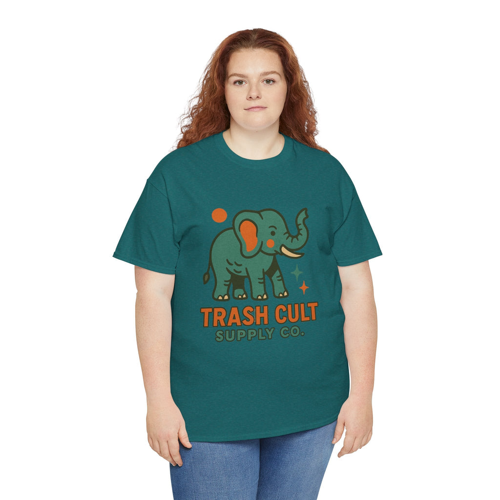 Trash Cult Elephant Unisex Heavy Cotton Tee, Eco-Friendly Shirt, Cool Casual Tee, Gift for Animal Lovers, Vintage Style T-Shirt