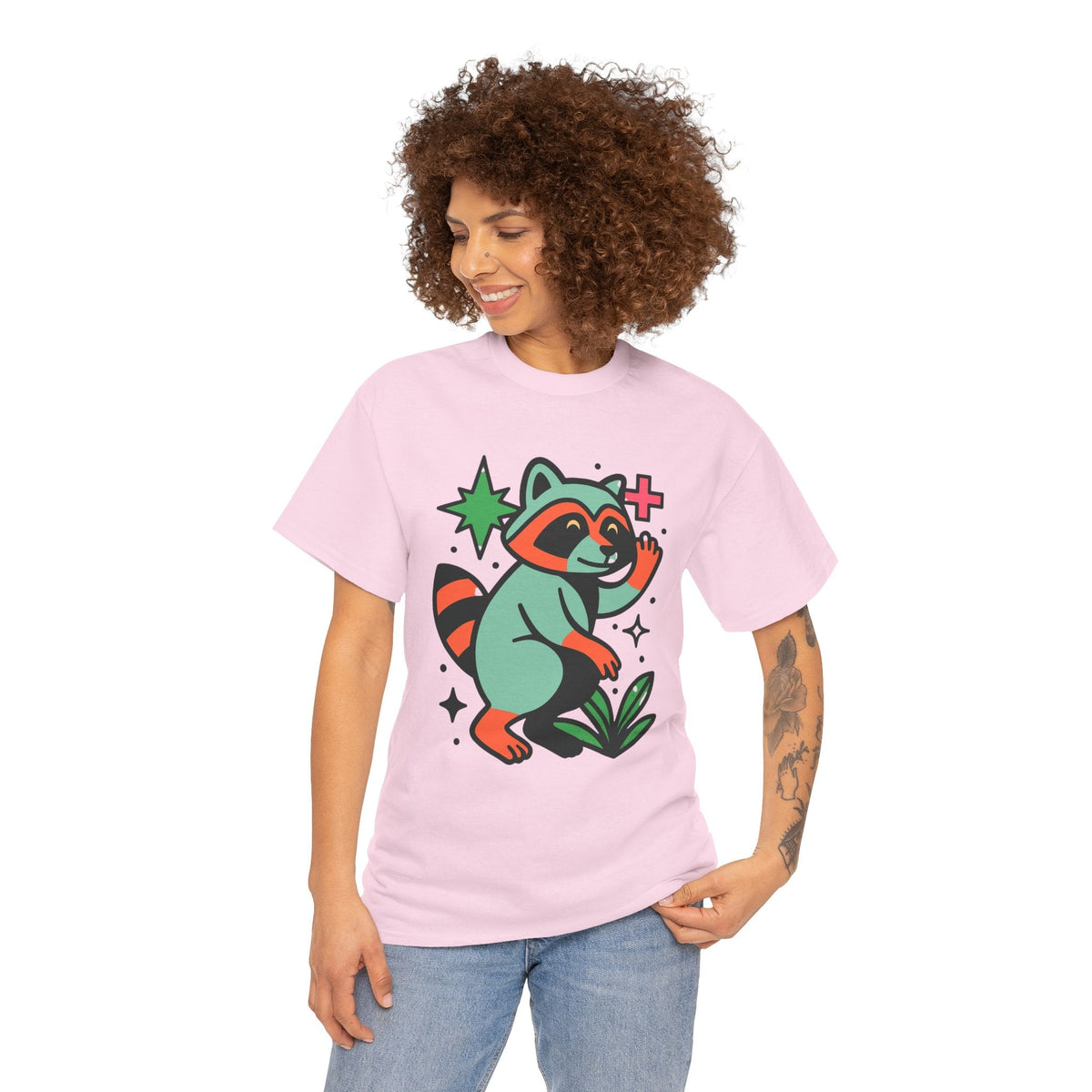 Playful Raccoon Unisex Heavy Cotton Tee | Cute Animal Shirt for Nature Lovers, Graphic Tee, Gift for Kids, Casual Wear, Eco-Friendly