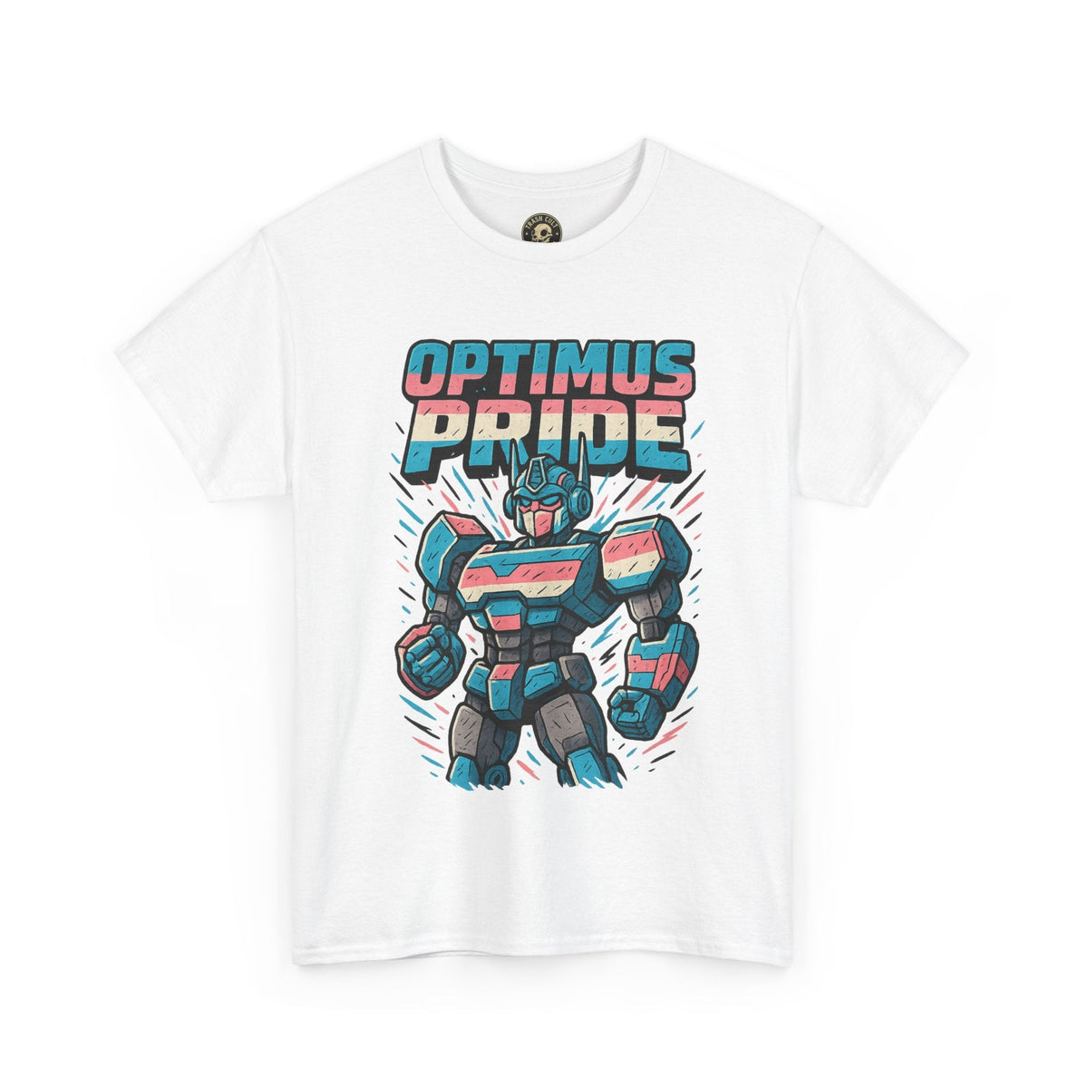 Optimus Pride T-Shirt – Funny Trans Mech LGBTQ+ Graphic Tee | Unisex Heavy Cotton Nerd Pride Shirt