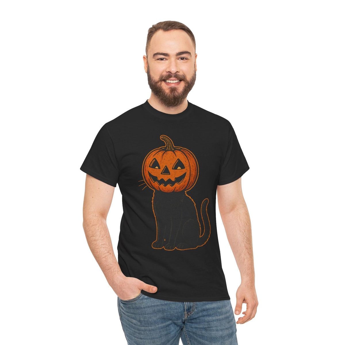 Black Cat Pumpkin Head Halloween T-Shirt – Jack O’Lantern Cat Design
