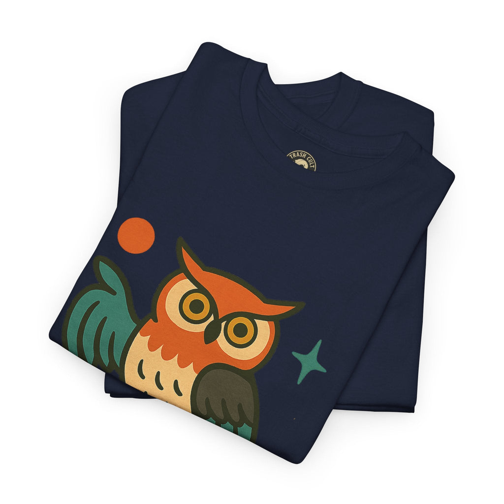Vintage Owl Graphic Tee, Unisex Heavy Cotton Tee, Trash Cult Shirt, Nature Lover Gift, Eco-Friendly Apparel