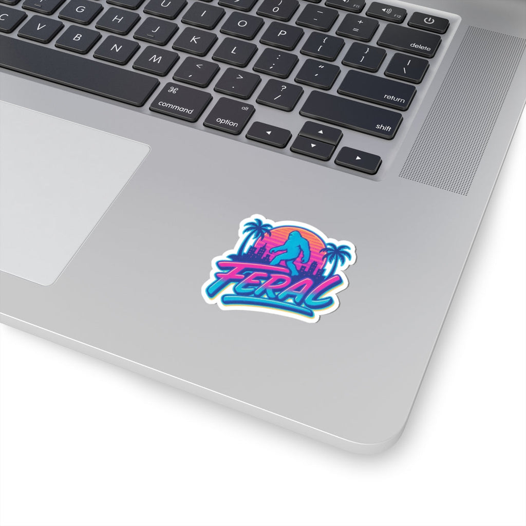 Retro Feral Bigfoot Kiss-Cut Sticker, Fun Laptop Decal, Vivid Laptop Skin, Unique Gift for Nature Lovers, Summer Vibes