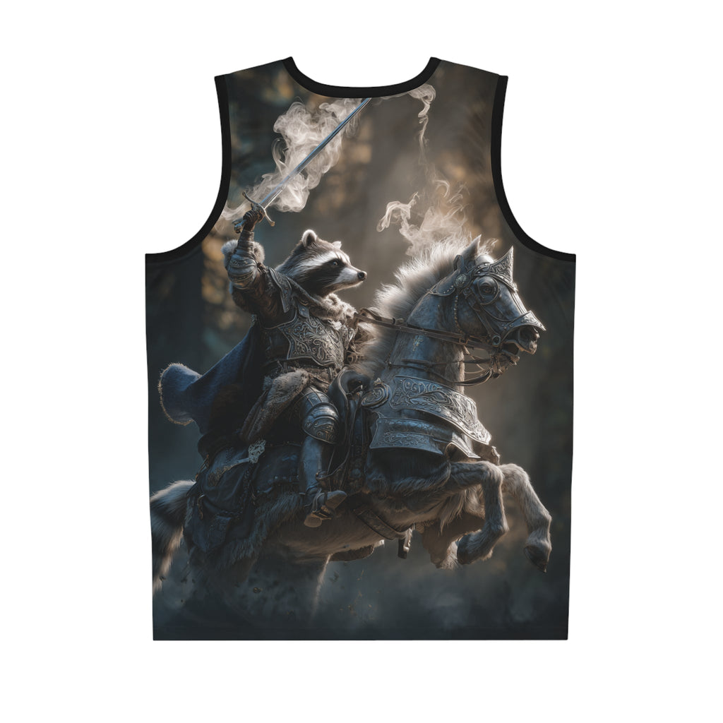Fantasy Raccoon Knight Basketball Jersey, Unique Sports Apparel, AOP Athletic Wear, Gift for Gamers, Fun Sportswear for Events
