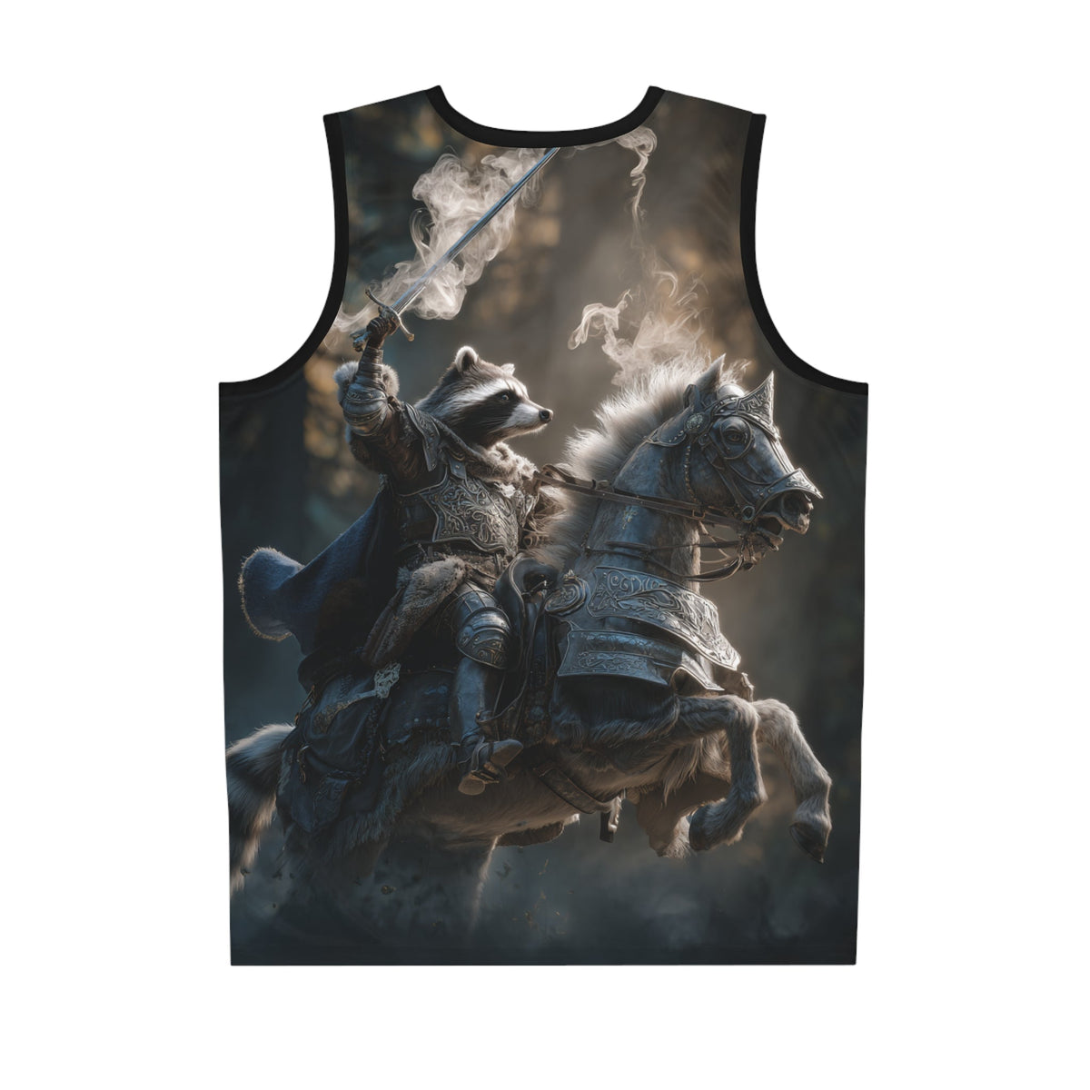 Fantasy Raccoon Knight Basketball Jersey, Unique Sports Apparel, AOP Athletic Wear, Gift for Gamers, Fun Sportswear for Events