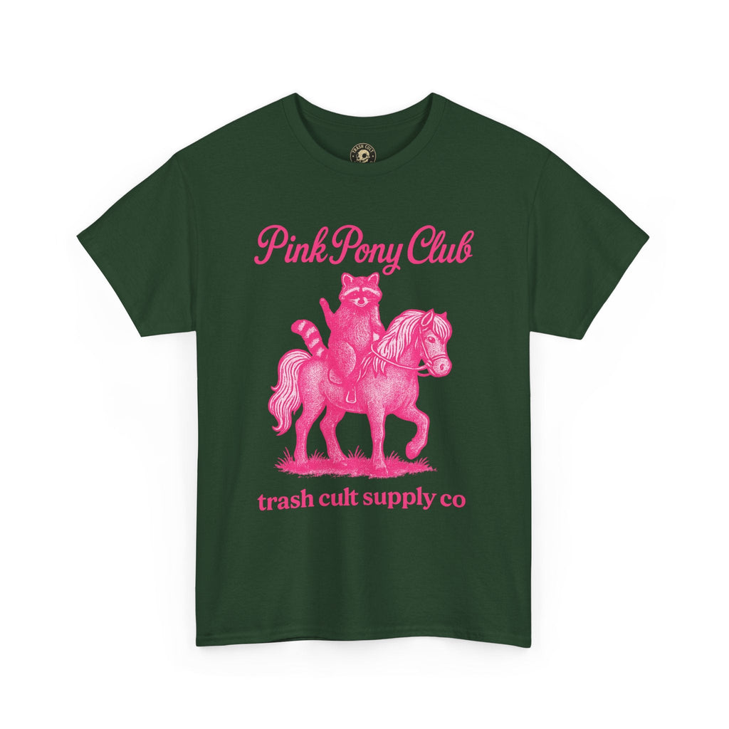 Pink Pony Club Raccoon Riding Pony Shirt – Vintage Hot Pink Halftone Tee by Trash Cult Supply Co