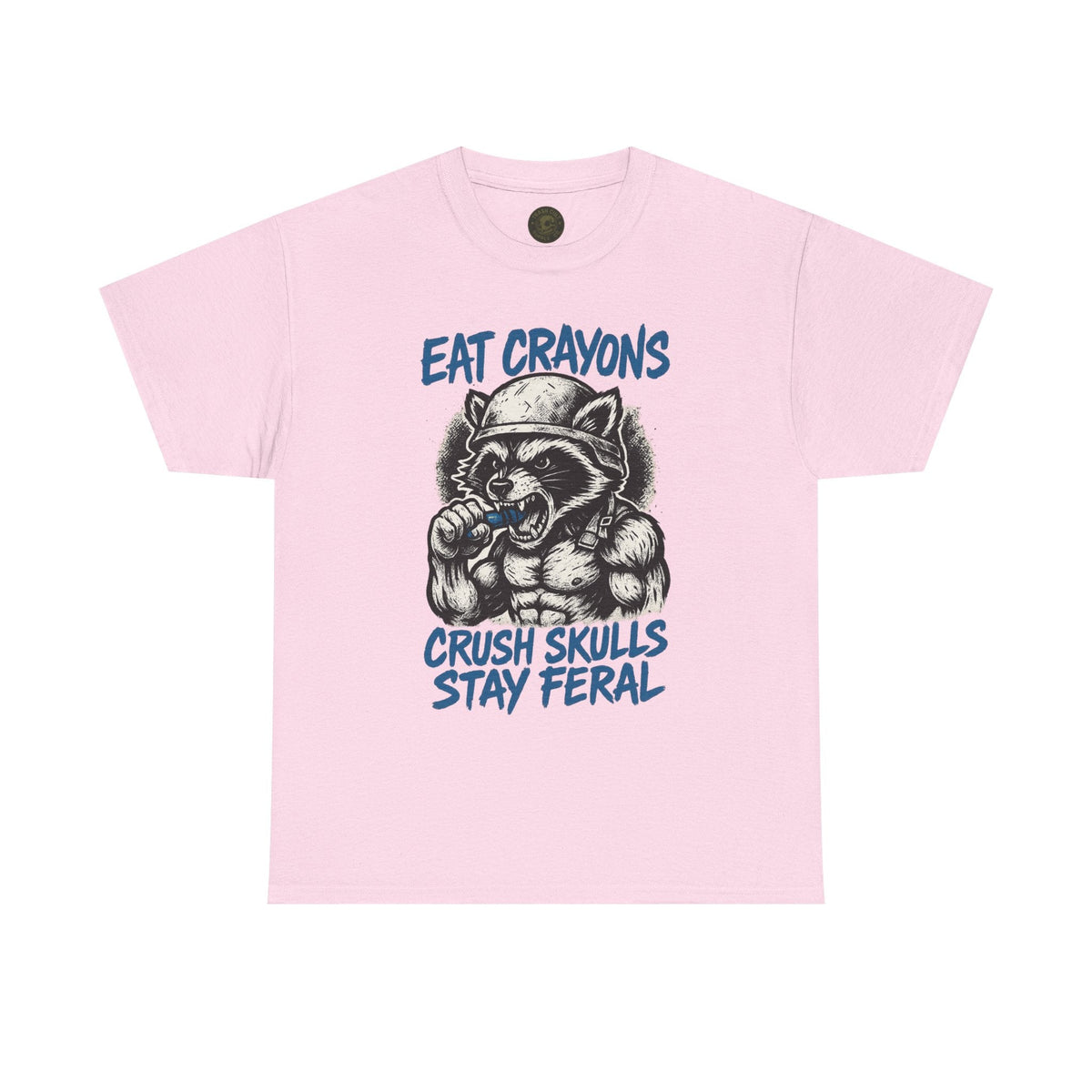 Eat Crayons Crush Skulls Stay Feral Military Raccoon Shirt – Gildan 5000