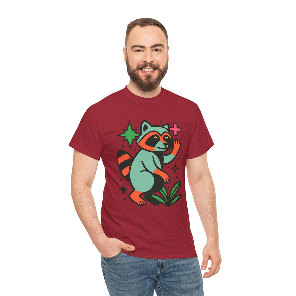 Playful Raccoon Unisex Heavy Cotton Tee | Cute Animal Shirt for Nature Lovers, Graphic Tee, Gift for Kids, Casual Wear, Eco-Friendly