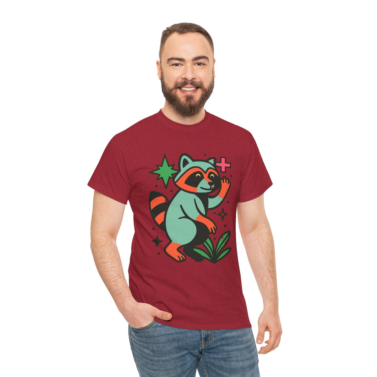 Playful Raccoon Unisex Heavy Cotton Tee | Cute Animal Shirt for Nature Lovers, Graphic Tee, Gift for Kids, Casual Wear, Eco-Friendly