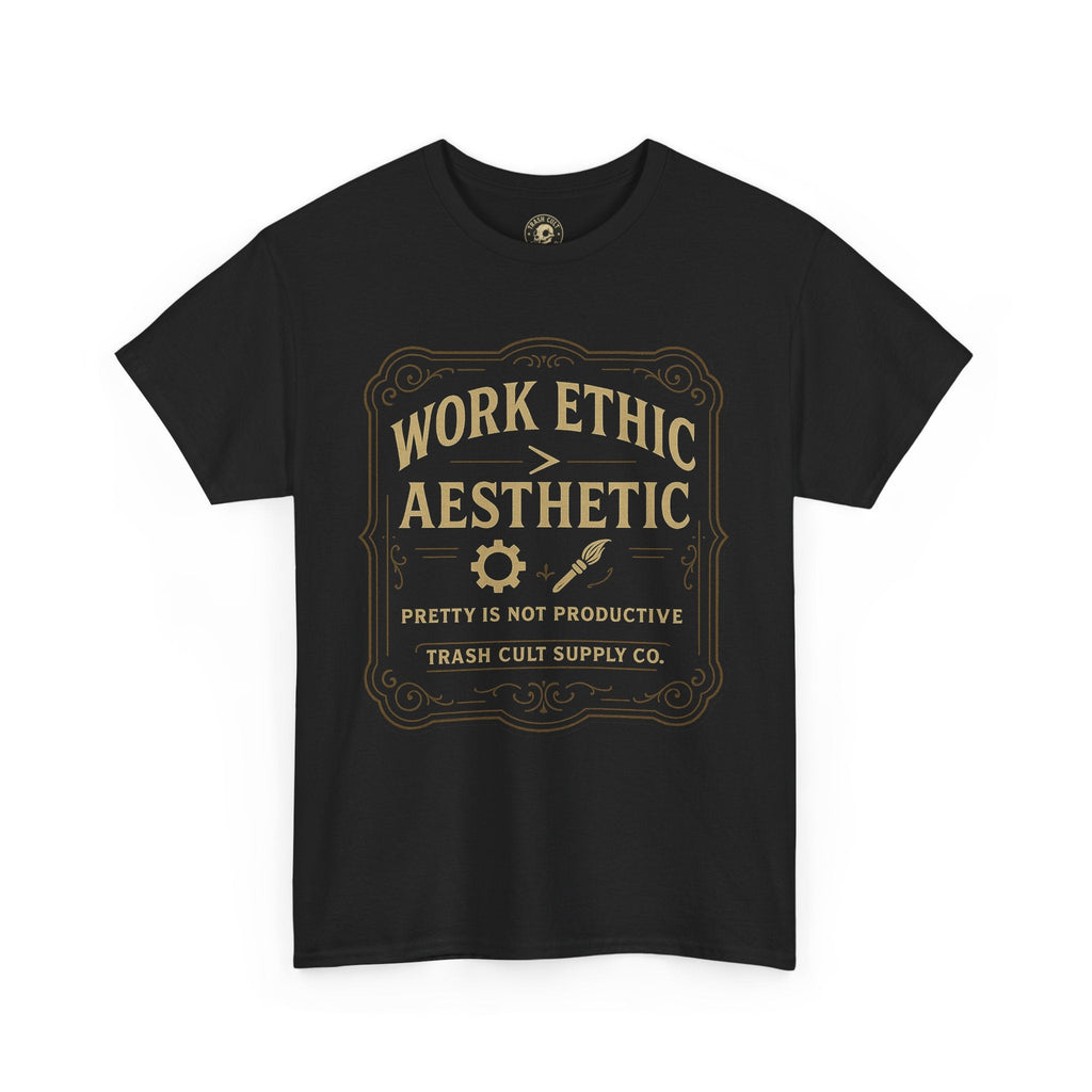 Work Ethic > Aesthetic T-Shirt (Black Gildan 5000) – Vintage Vigilante | Trash Cult Supply Co.