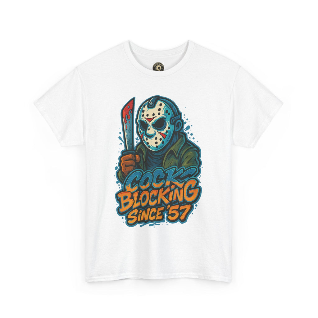 Jason Voorhees “Cock Blocking Since ’57” Funny Horror T-Shirt – Gildan 5000 | Slasher Meme Graphic Tee