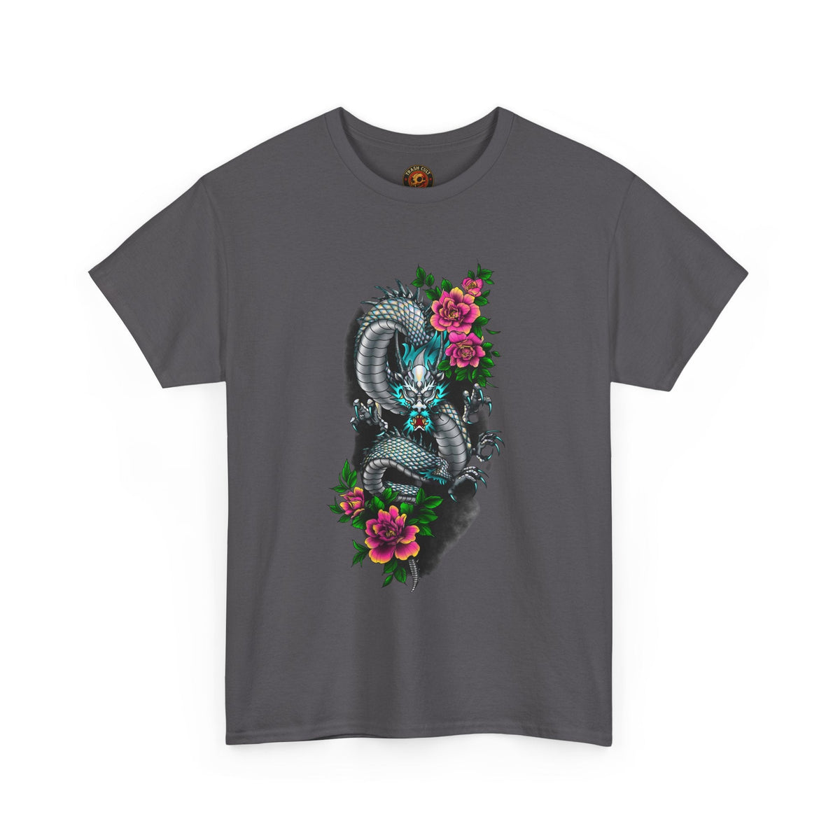Mythic Dragon & Peonies Tattoo T-Shirt – Lara Davenport x Trash Cult Supply Co. Collab (Gildan 5000)