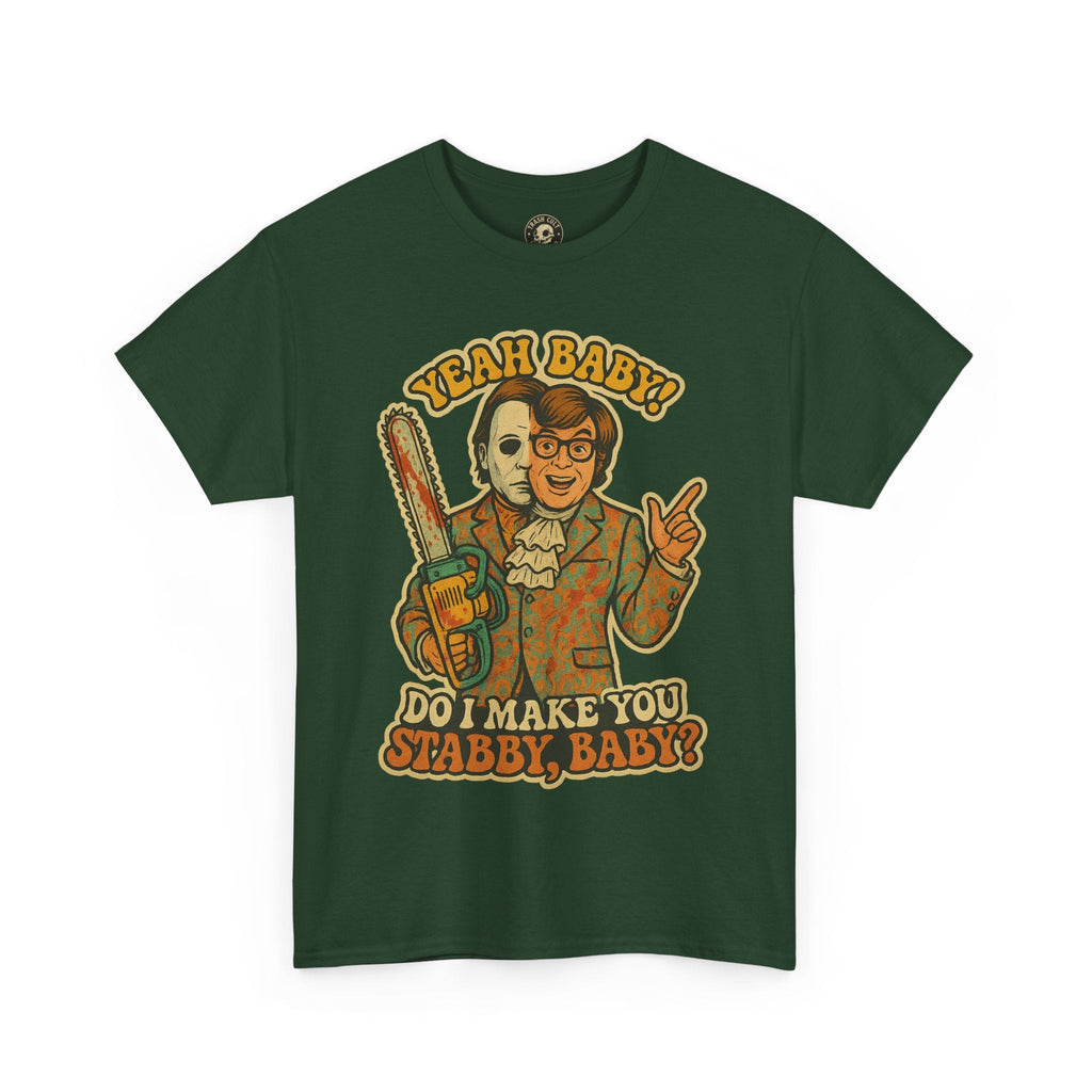 Mike Myers Parody Shirt – “Do I Make You Stabby, Baby?” Funny Horror Mashup Tee – Gildan 5000 Unisex