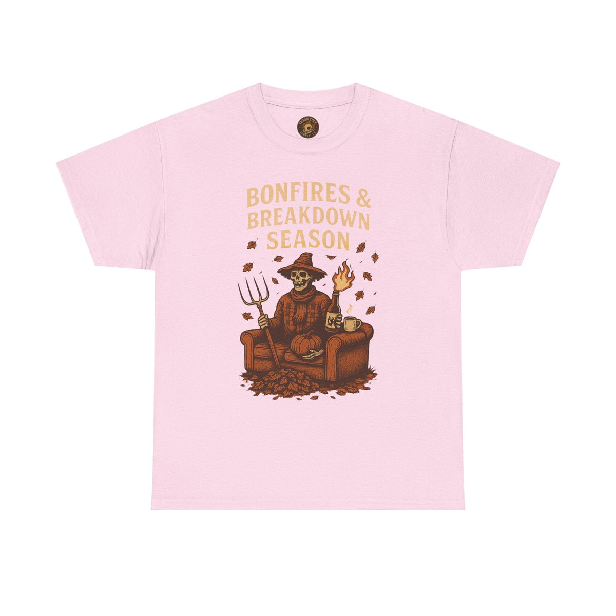 Bonfires & Breakdown Season Shirt – Skeleton Couch Chaos Tee – Fall of Humanity Collection – Trash Cult Supply Co.