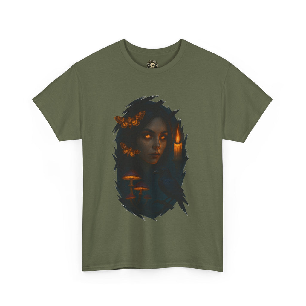 Mystical Night Unisex Heavy Cotton Tee, Witchy Shirt, Halloween Apparel, Fantasy Tee, Gift for Her, Art Graphic Tee