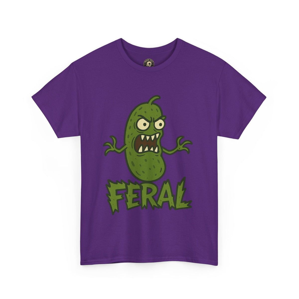 Feral Pickle Cartoon Tee – Trashcore Angry Pickle Shirt – Gildan 5000 Unisex Heavy Cotton