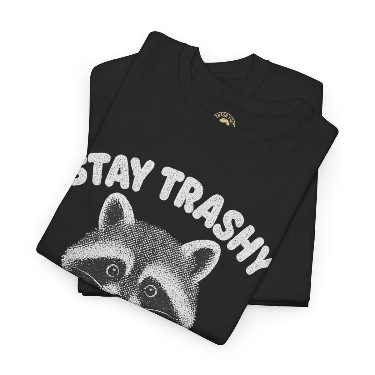 Stay Trashy Raccoon Iced Coffee Shirt – Halftone All White Design | Trash Cult Supply Co.
