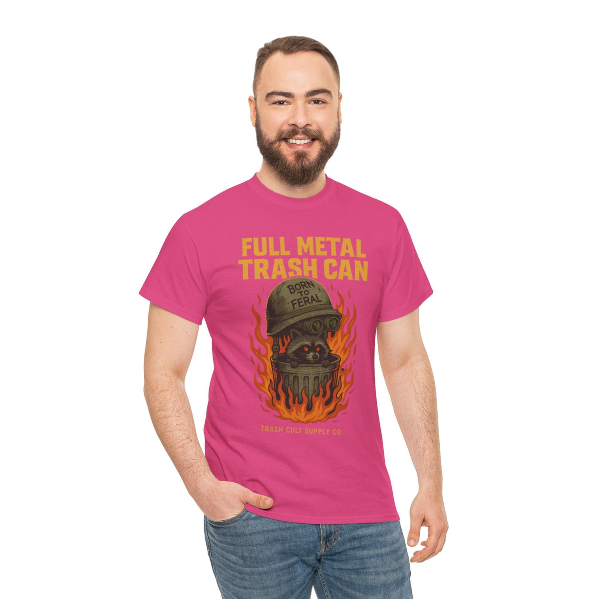 Full Metal Trash Can T-Shirt – Born to Feral Raccoon Graphic | Trash Cult Supply Co. | Gildan 5000 Tee