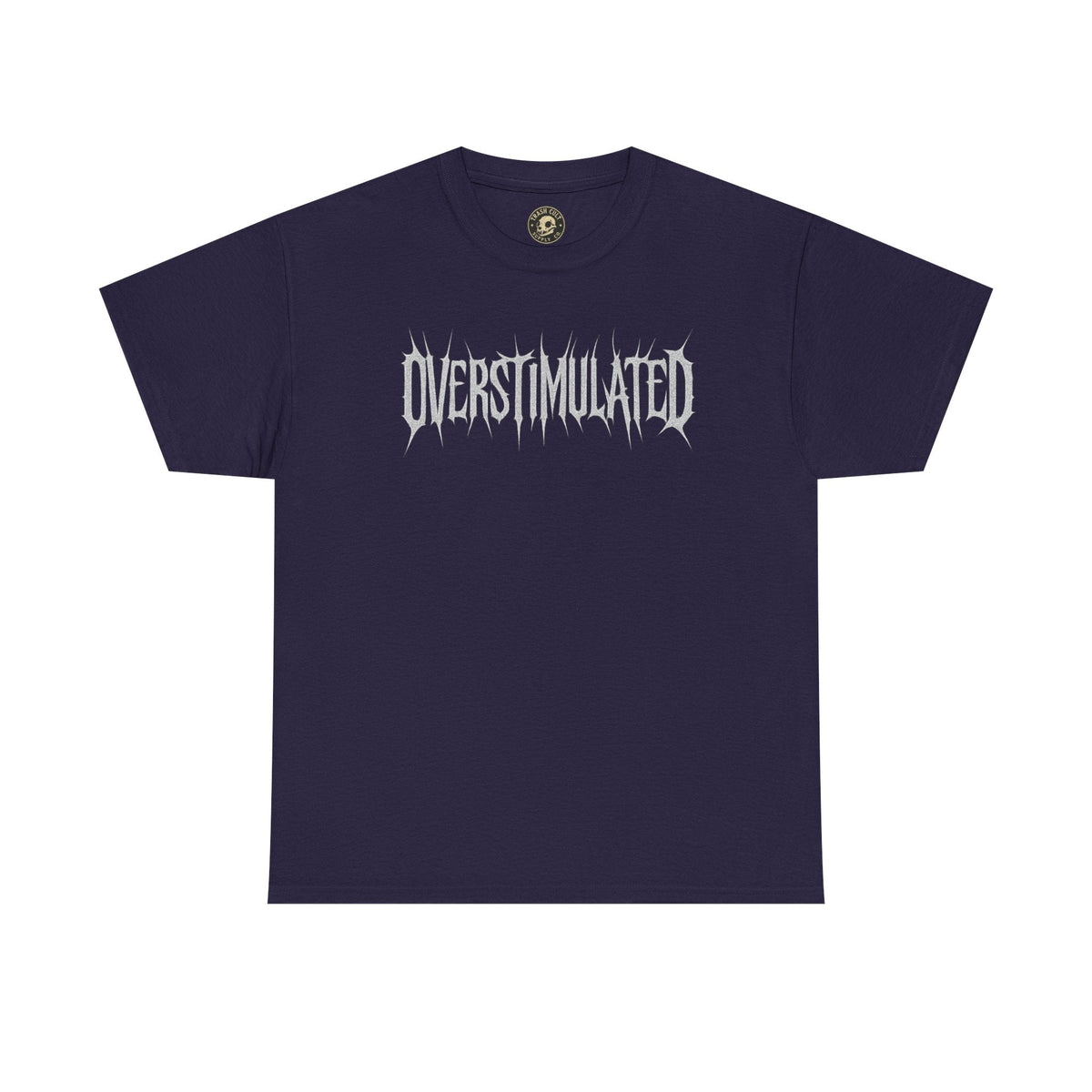 OVERSTIMULATED Metalcore Grunge Shirt – White on Black Distressed Font Tee