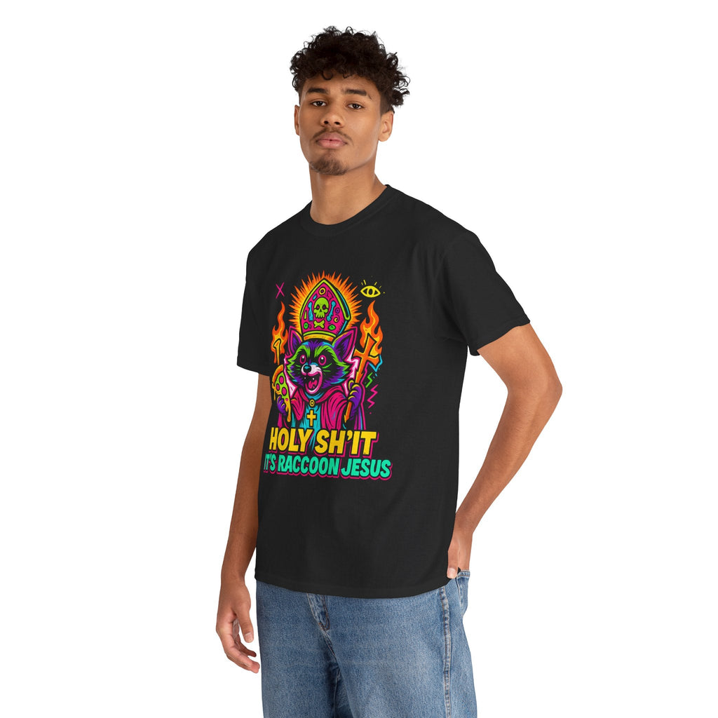 Holy Sh*t, It’s Raccoon Jesus – Neon Trash Cult Graphic Tee | Gildan 5000 | Limited Edition