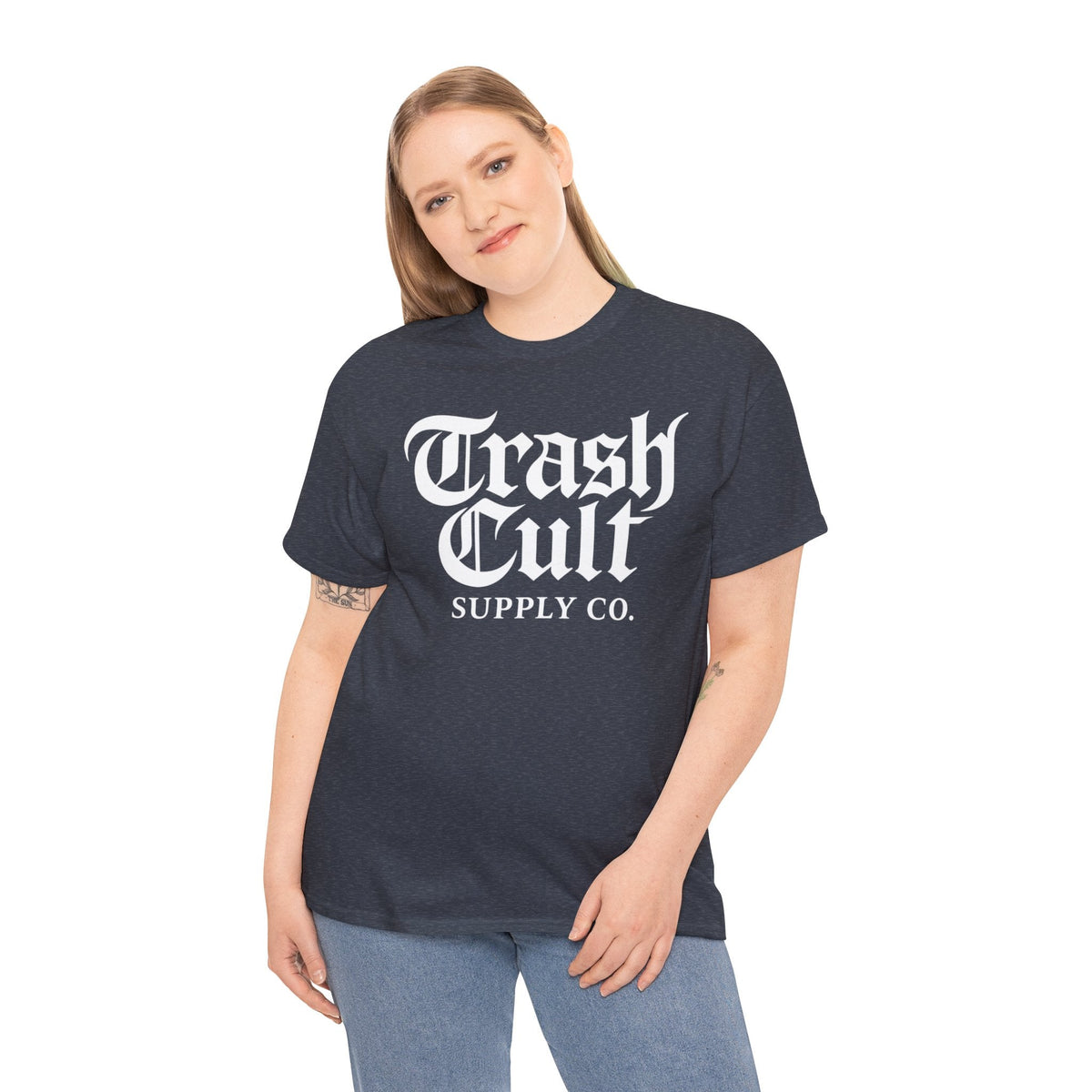 Trash Cult Gothic Logo Shirt – White Cyber Gothic Print on Gildan 5000