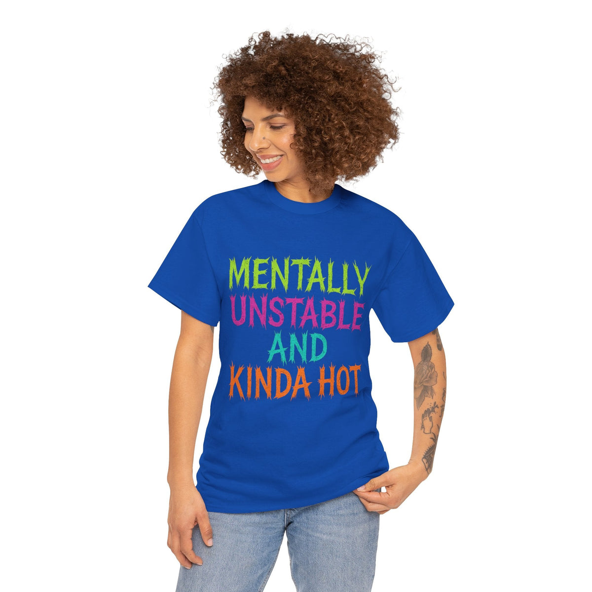 Mentally Unstable and Kinda Hot T-Shirt – Neon Trashcore Graphic Tee – Gildan 5000 Unisex Heavy Cotton