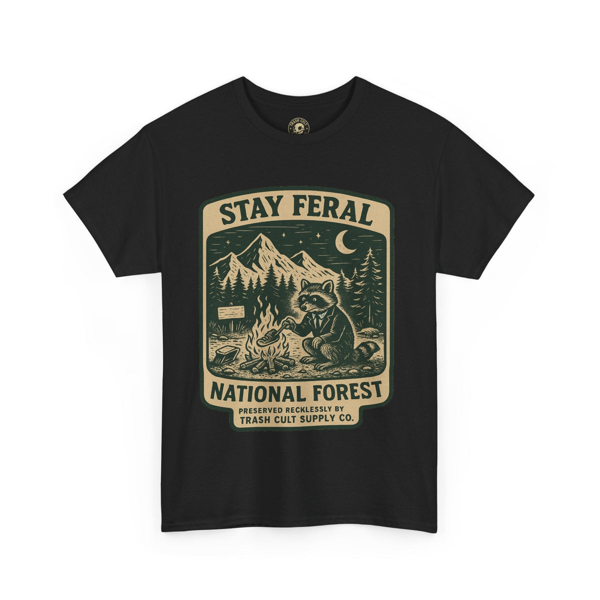 Stay Feral National Forest Shirt – Vintage Raccoon Camping Tee – Trash Cult Supply Co – Gildan 5000