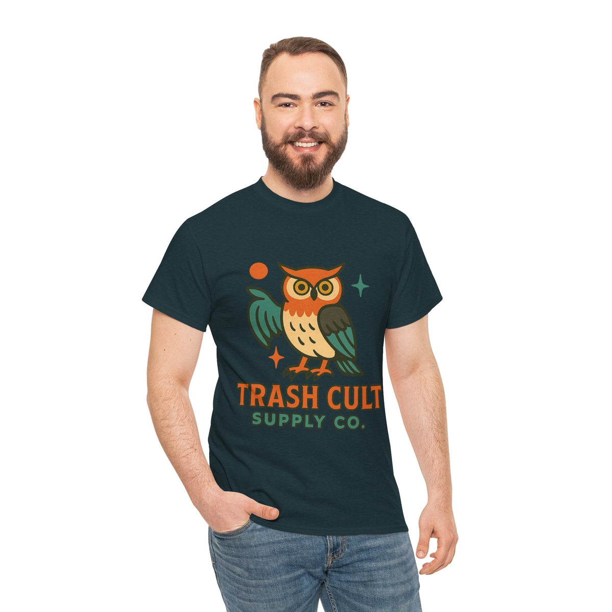 Vintage Owl Graphic Tee, Unisex Heavy Cotton Tee, Trash Cult Shirt, Nature Lover Gift, Eco-Friendly Apparel