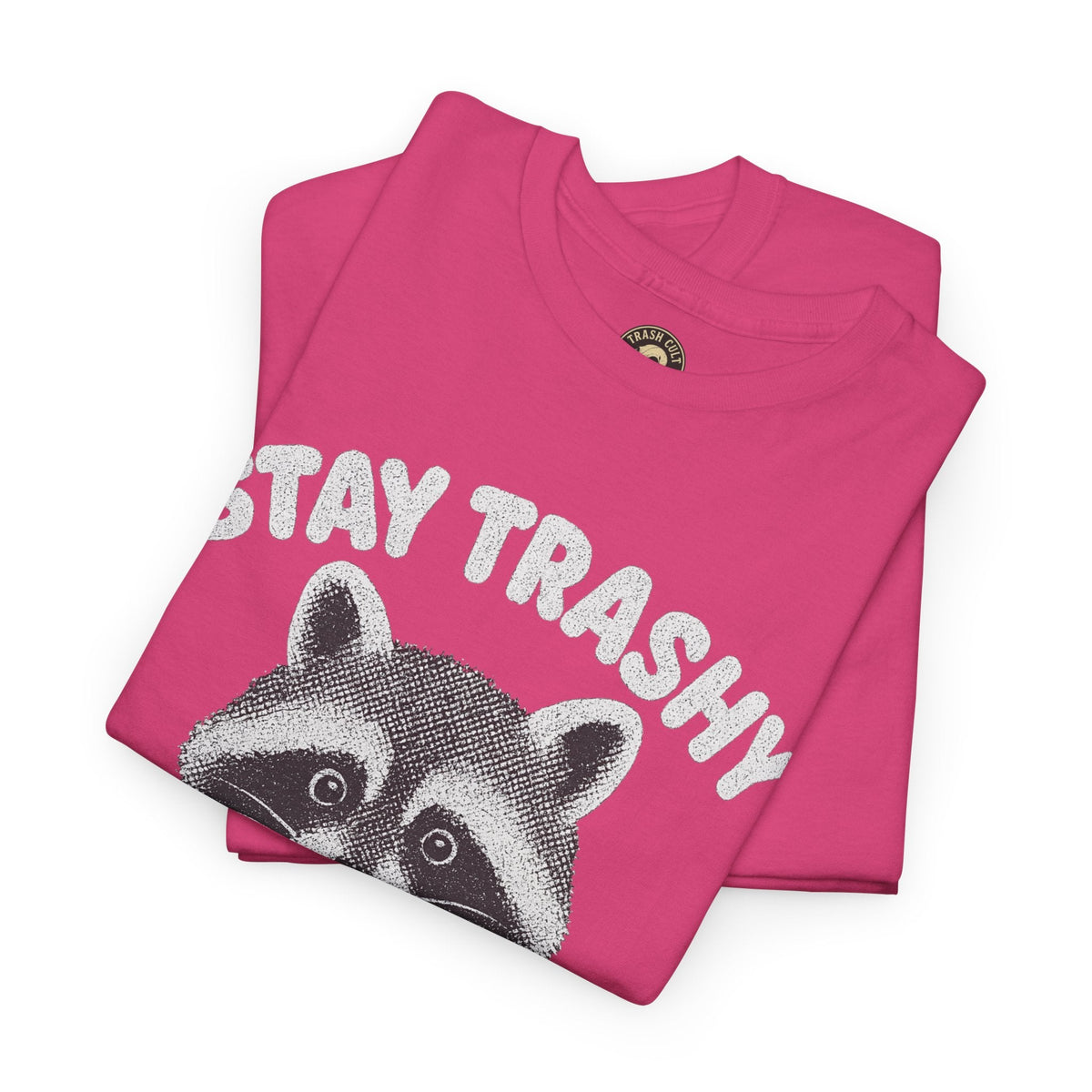 Stay Trashy Raccoon Iced Coffee Shirt – Halftone All White Design | Trash Cult Supply Co.