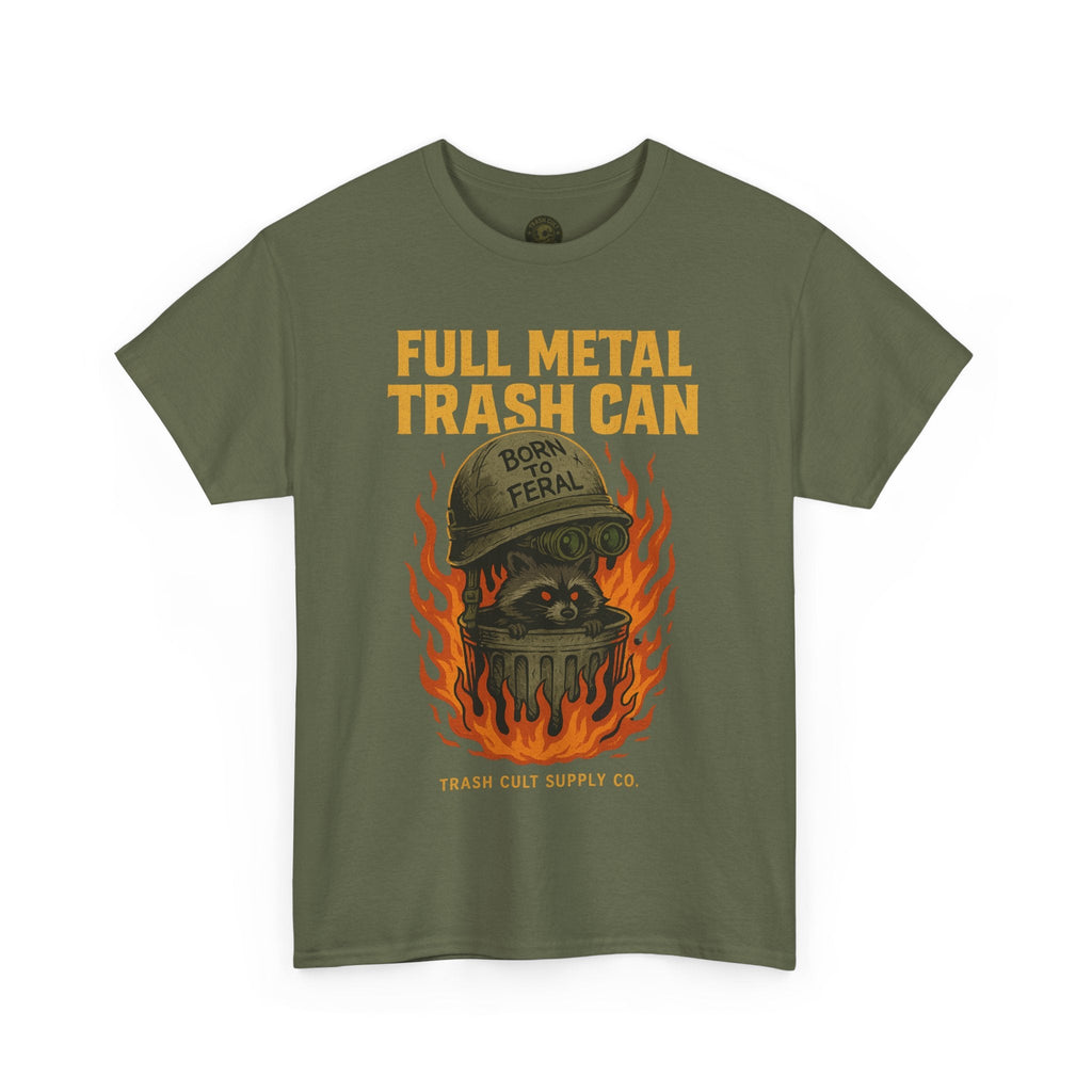 Full Metal Trash Can T-Shirt – Born to Feral Raccoon Graphic | Trash Cult Supply Co. | Gildan 5000 Tee