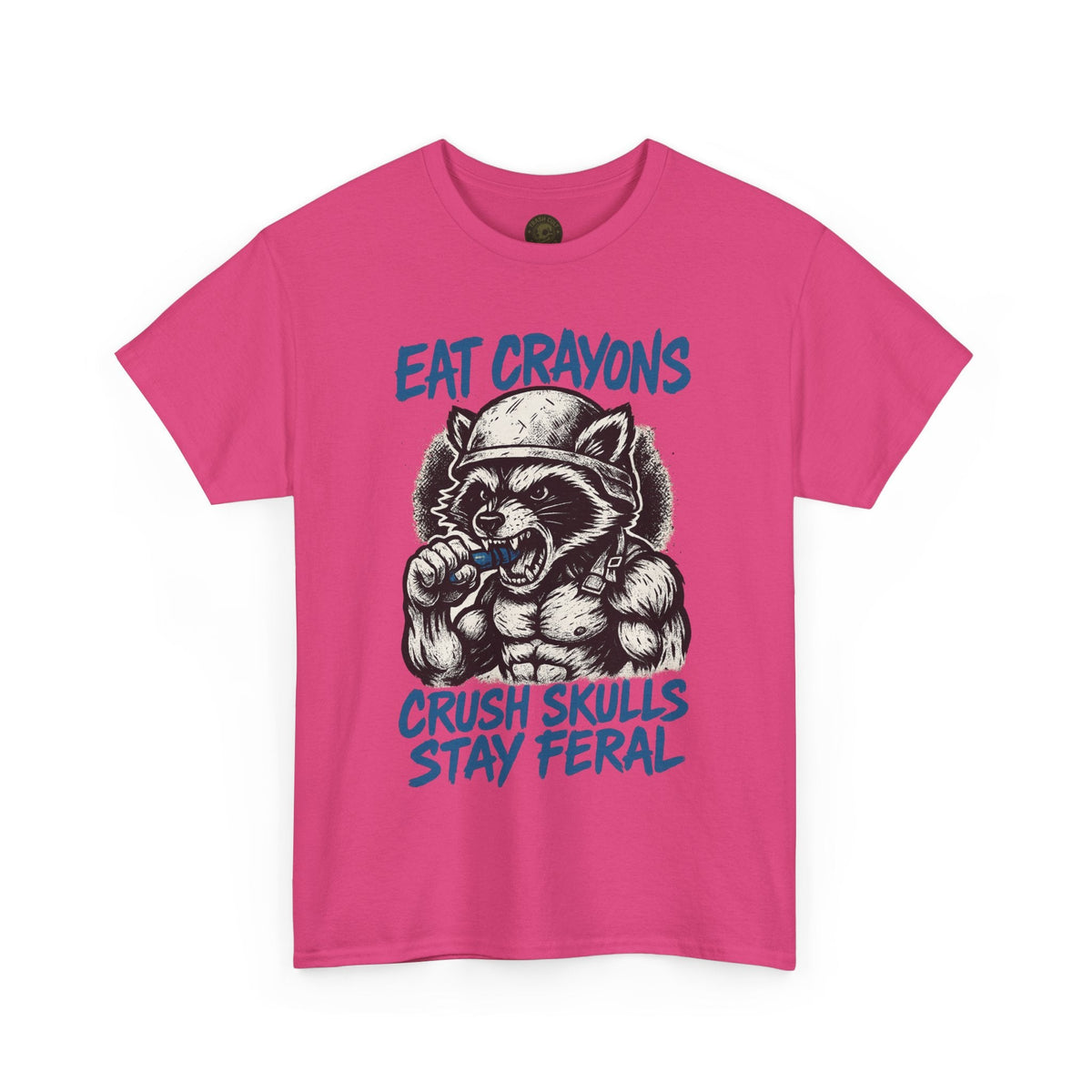 Eat Crayons Crush Skulls Stay Feral Military Raccoon Shirt – Gildan 5000