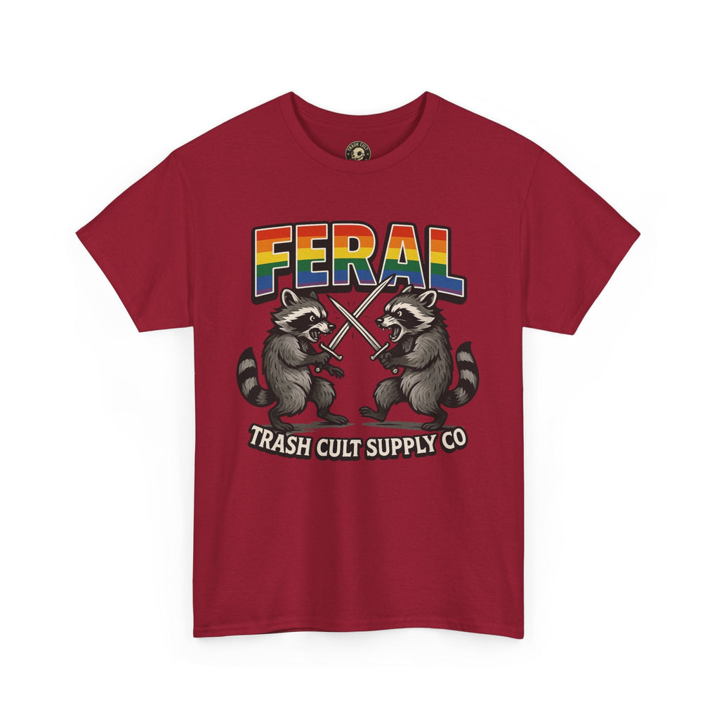FERAL Rainbow Raccoon Sword Fighting Graphic Tee – Gildan 5000 Heavy Cotton