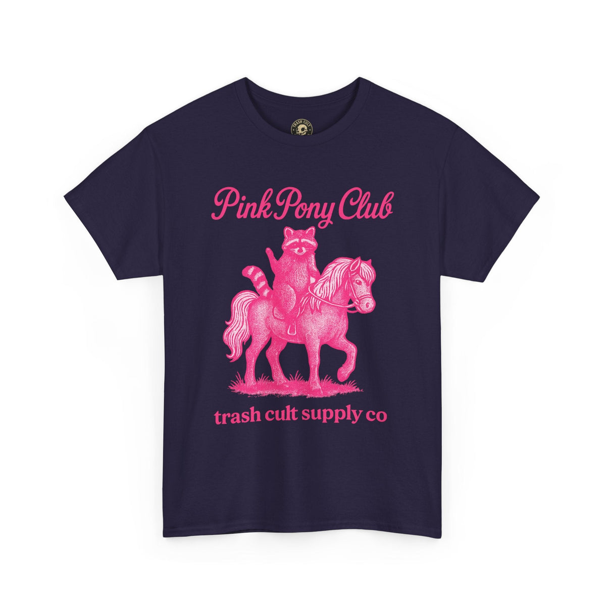 Pink Pony Club Raccoon Riding Pony Shirt – Vintage Hot Pink Halftone Tee by Trash Cult Supply Co