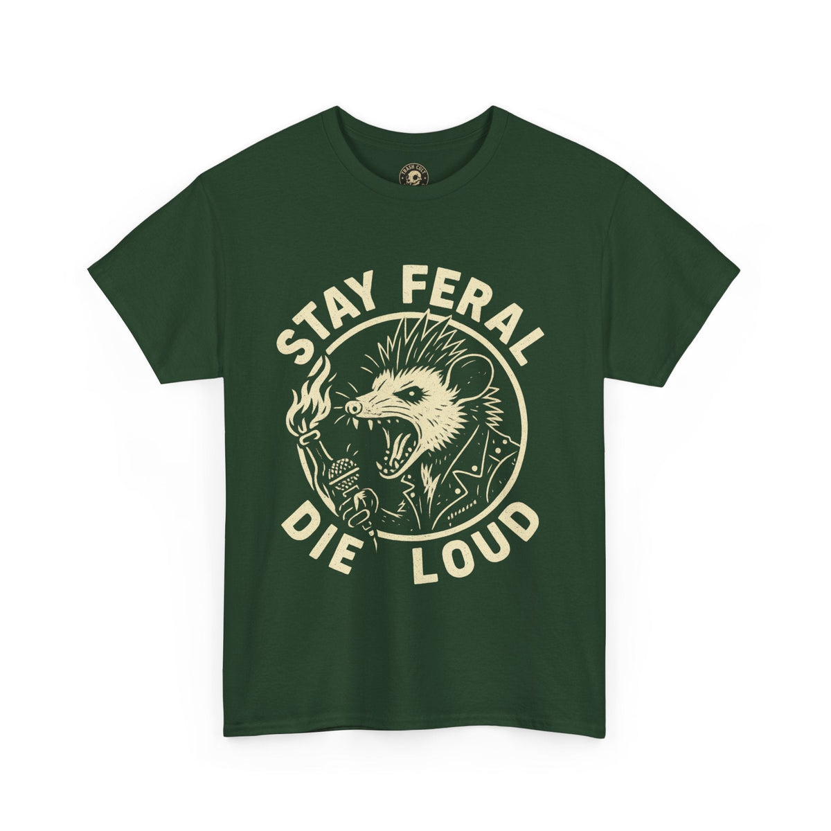 Stay Feral Die Loud Possum Punk Shirt – Trash Cult Supply Co – Gildan 5000 T-Shirt