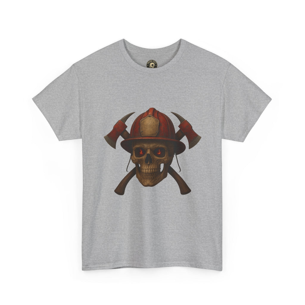 Skull Firefighter Tee, Unisex Heavy Cotton Shirt, Firefighter Gift, Halloween Costume T-Shirt, Unique Graphic Tee, Casual Wear