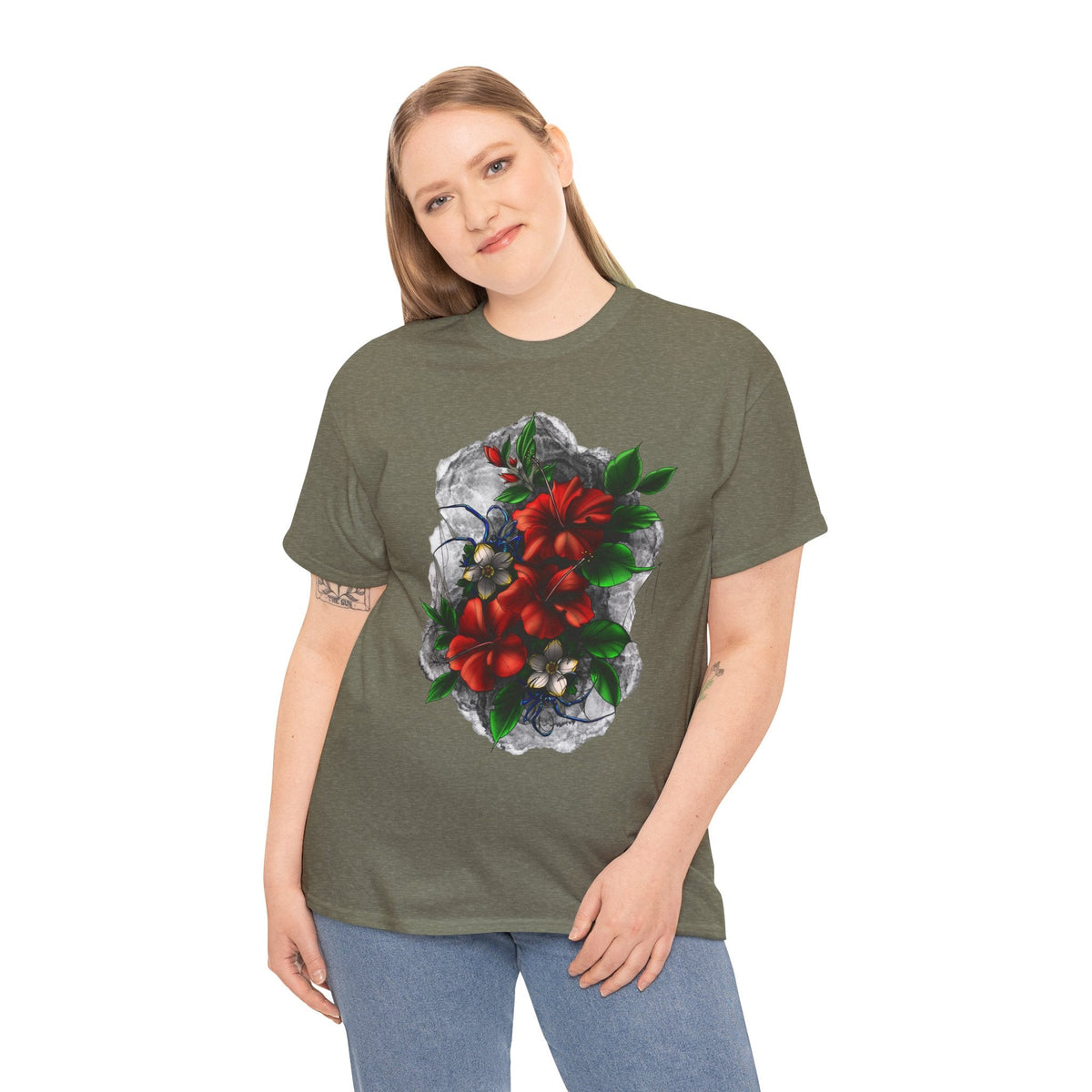 Crimson Bloom Tattoo T-Shirt – Lara Davenport x Trash Cult Supply Co. Collab (Gildan 5000)