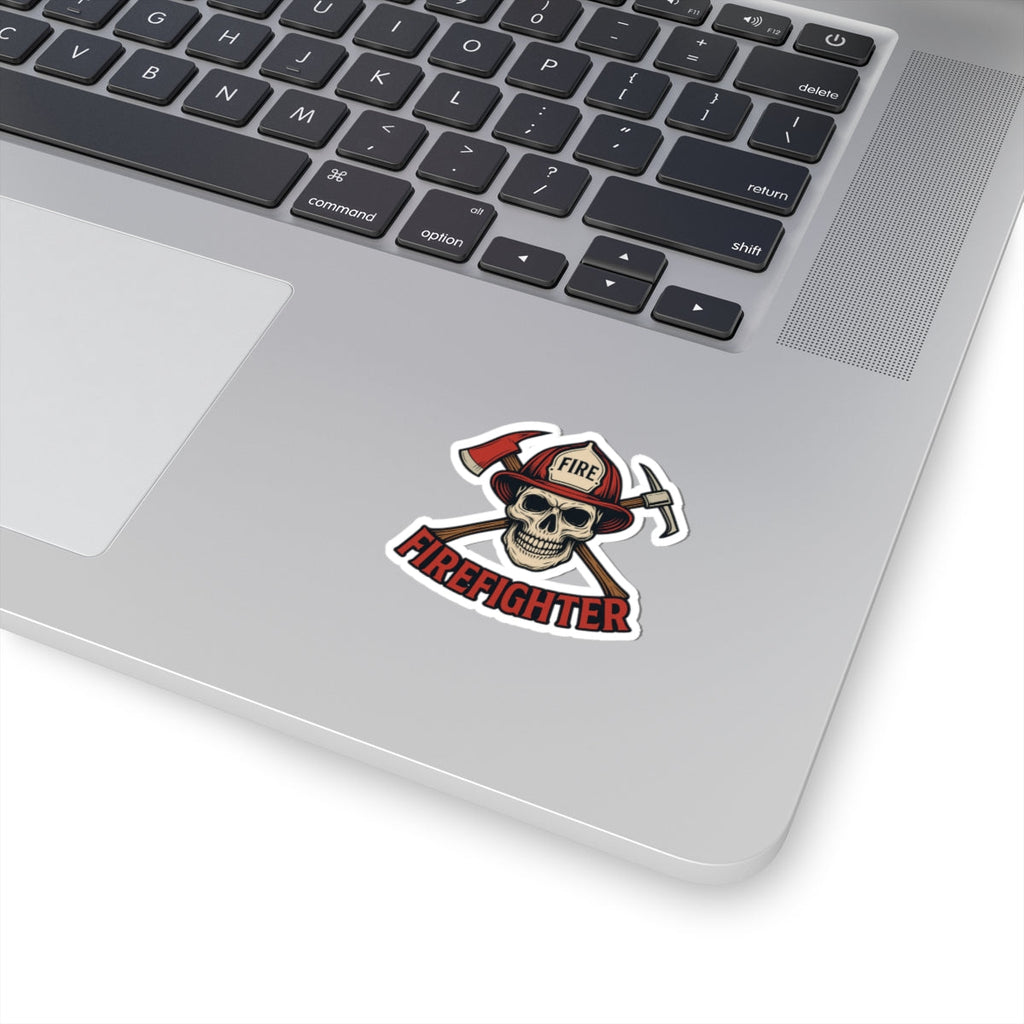 Badass Firefighter Skull Sticker – Fire Helmet & Axe | Red & Black First Responder Decal