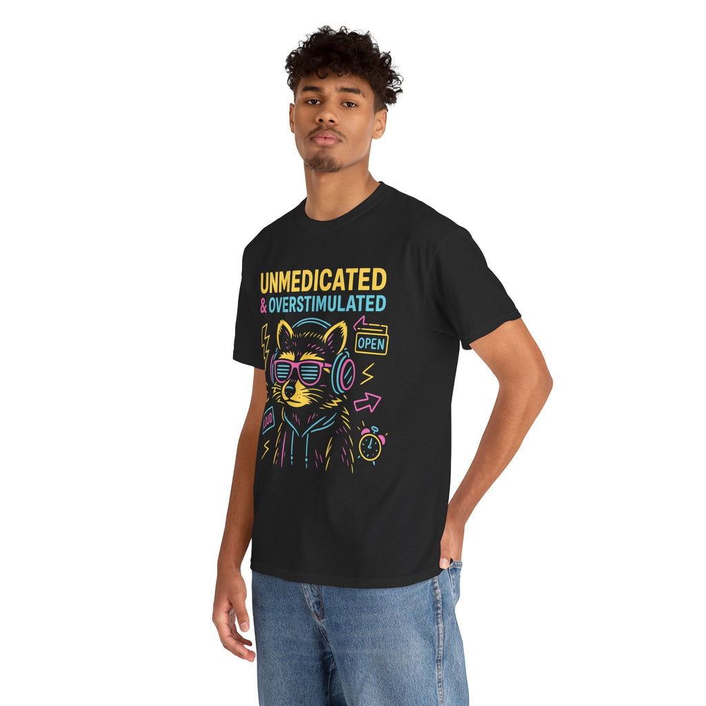 Unmedicated & Overstimulated Neon Raccoon ADHD Shirt – Trash Cult Supply Co. – Gildan 5000