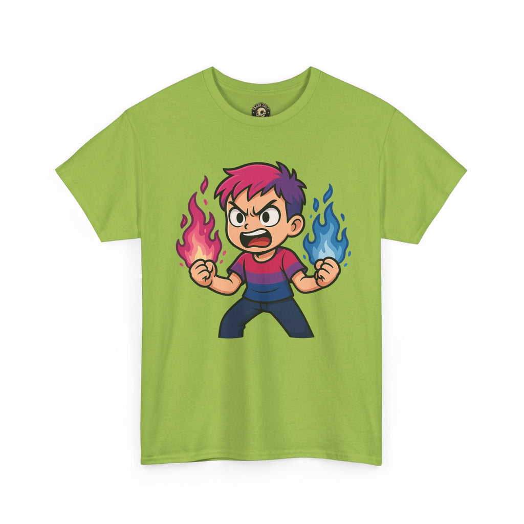 Bi-Furious Cartoon Pride Tee – Unisex Heavy Cotton Shirt for Gamers, Comic Fans & LGBTQ+ Allies