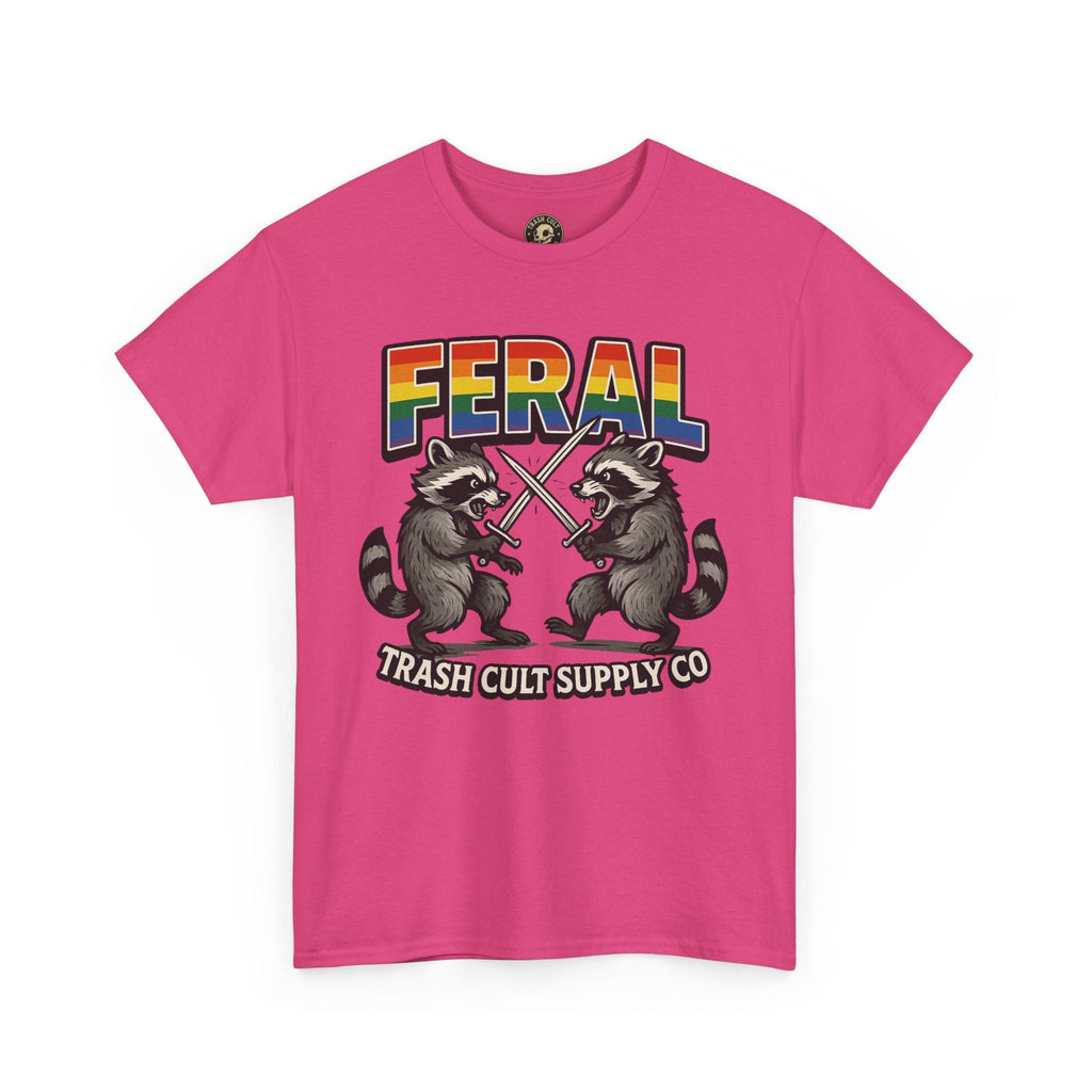 FERAL Rainbow Raccoon Sword Fighting Graphic Tee – Gildan 5000 Heavy Cotton